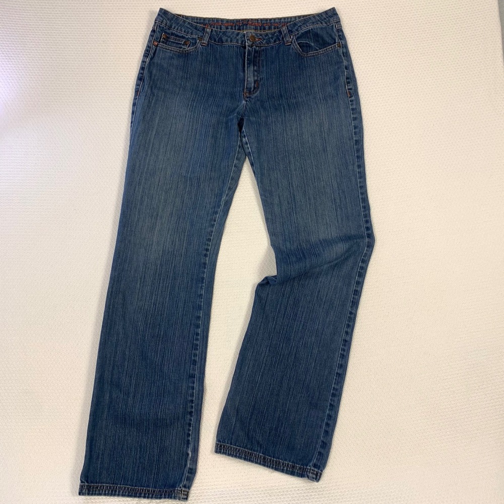 prAna Womens Size 12 Straight Leg Jeans Medium Wash Organic Cotton Stretch Denim